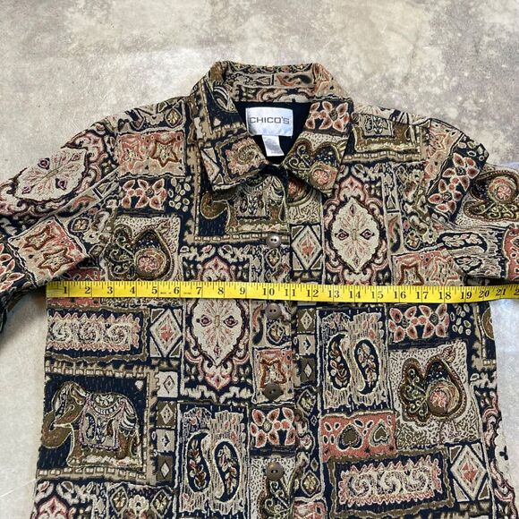 Chicos 1 M 8 Jacket Beaded Embroidered India Motif Tapestry Wearable Art Brown - Picture 4 of 12